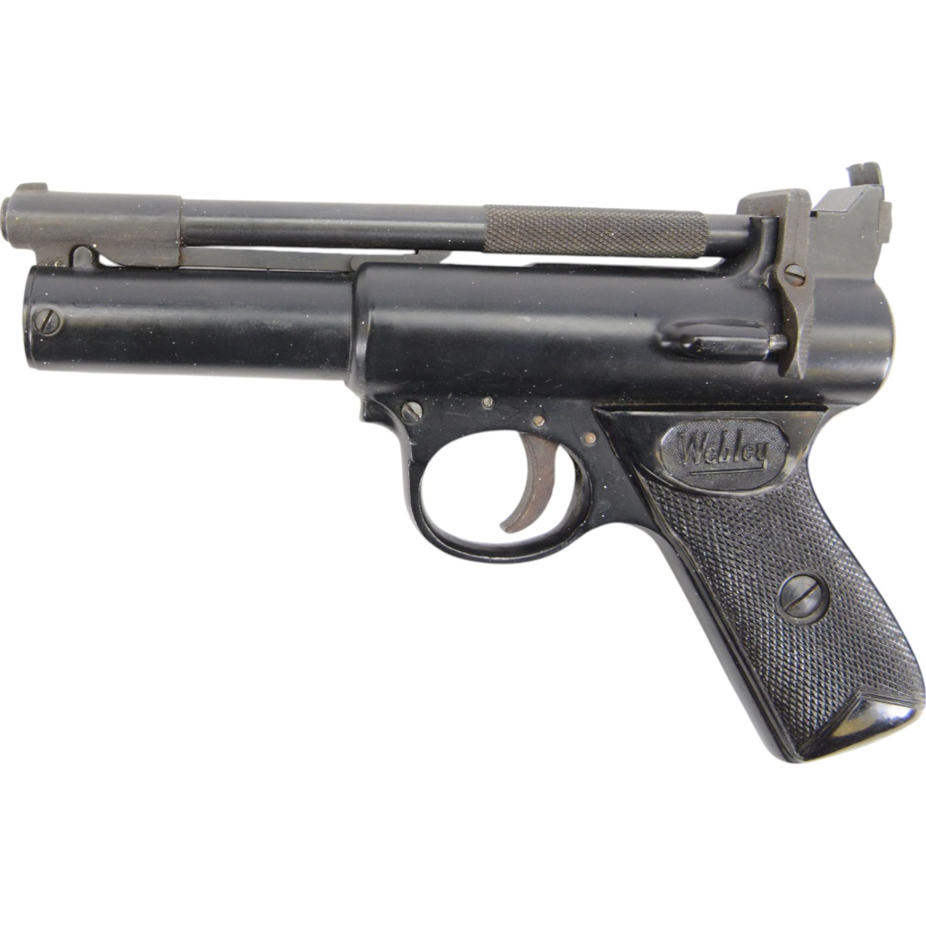 Webley Premier Mark II .22 air pistol, the chamber marked 'Webley & Scott Ltd Premier MK. II made in England', with checkered grip, H14cm, L20cm