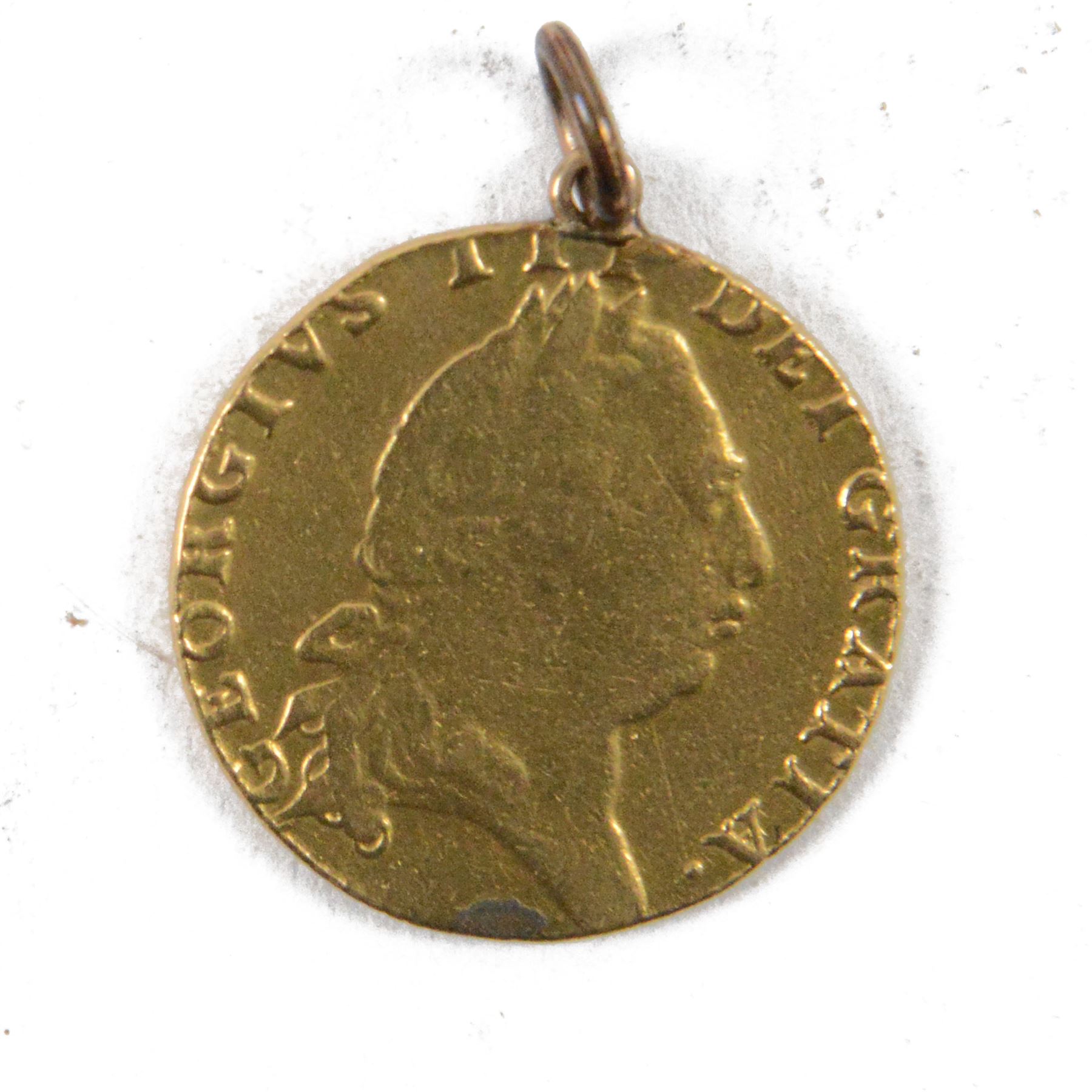 George III 1793 gold 'spade' one guinea coin (mounted)