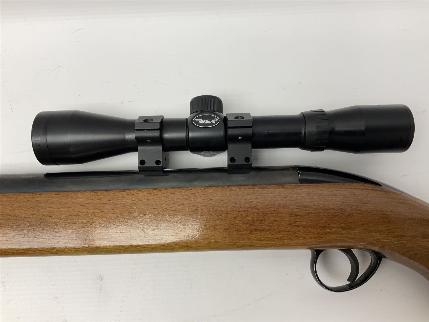 BSA 22 caliber air riffle with telescopic sight, in Fambeau hard case