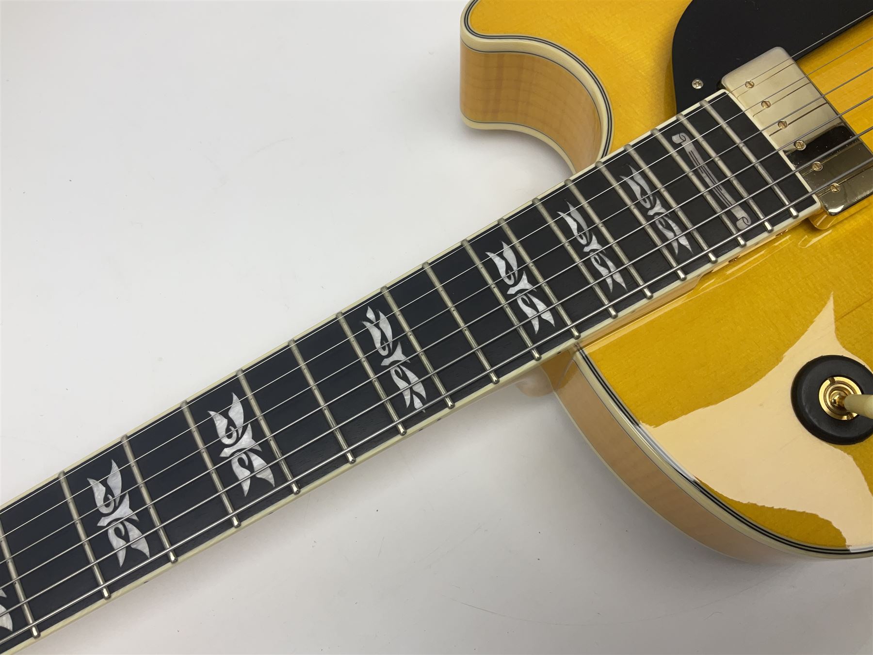 Ibanez George Benson 40th Anniversary arch top semi-acoustic guitar with floating pick-ups and mother-of-pearl inlay; model no.GB40THII serial no.S16120480; L104.5cm; in Ibanez hard carrying case with manual