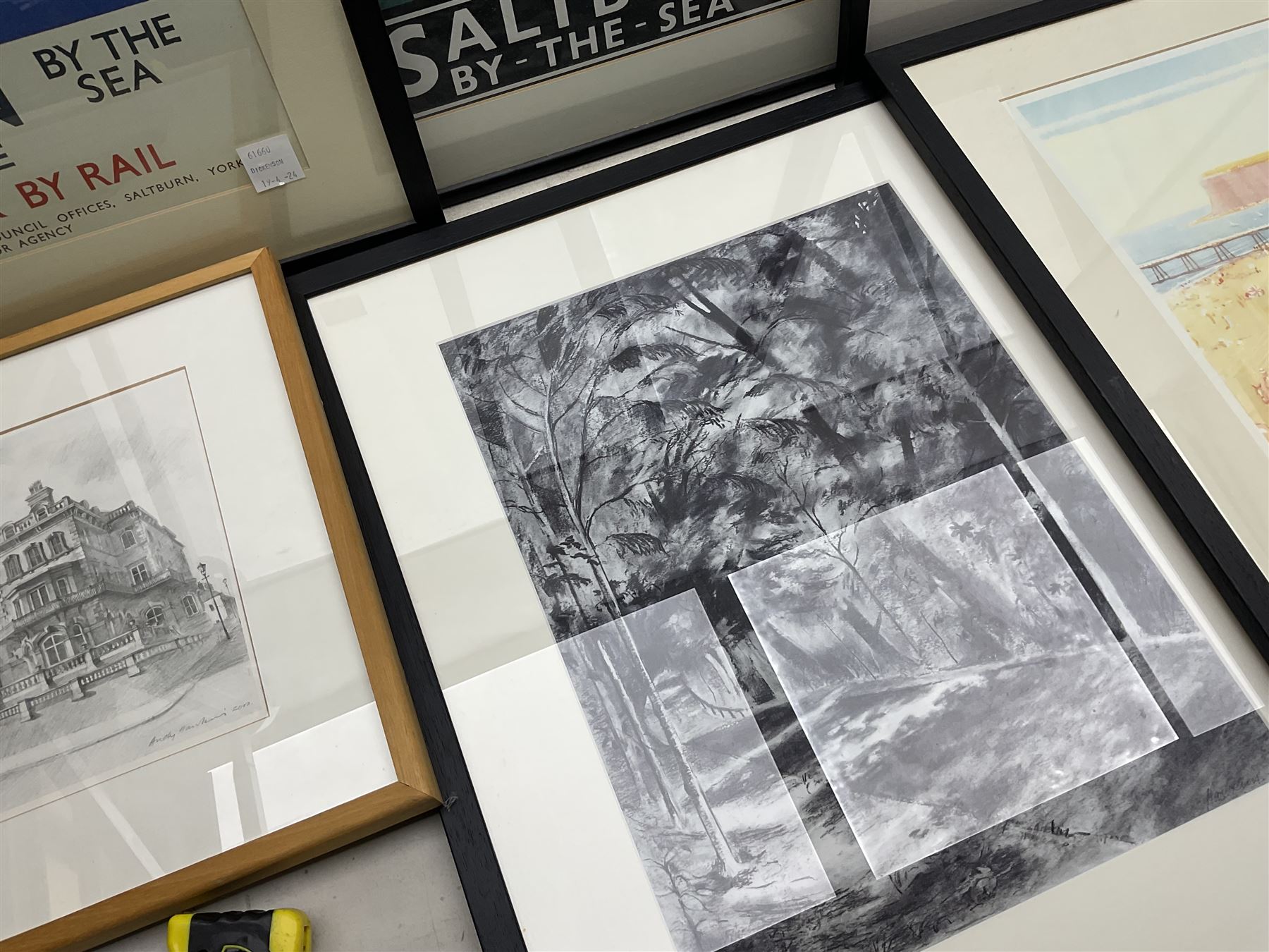 Four reproduction Salburn by Rail posters, largest 59.5cm x 38cm, and two Andy Hawkins prints (6)