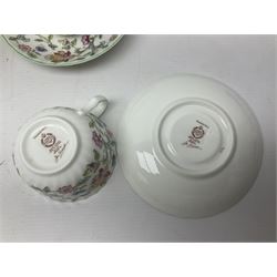 Haddon Hall tea service for six, comprising teapot, open sucrier, milk jug, cups and saucers, dessert plates, one cake plate and cruet set 