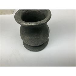 Terry Pratchett Discworld figures, comprising Roderick the hippo, DWE2, a 1995 event piece, Rincewind bookend, DW11, Death bookend, DW12, Librarians wizard knob, boxed, DW55, the luggage, boxed, DW04, tankard from the mended drum, DW21, Teppic the assassin, DW32, Greebo, DW45, Herne the hunted, DW64, Gaspode,  DW31, Quoth on skull, DW49 and Dibbler's compass DW16. 