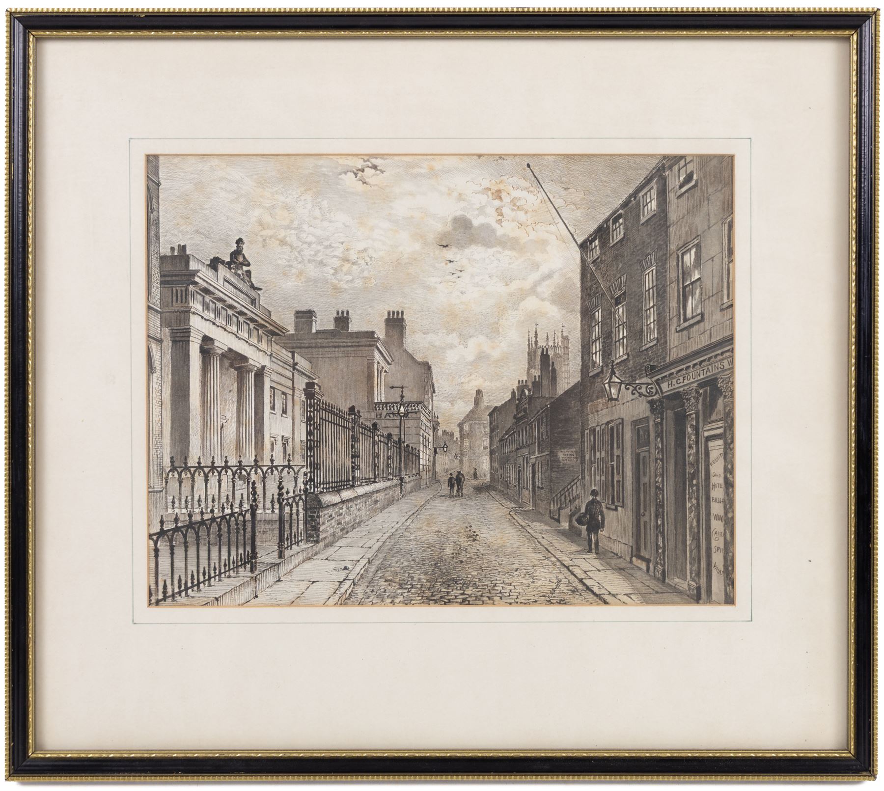 Frederick Schultz Smith (Hull 1860-1925): 'View of Posterngate with Alms Houses & Savings Bank Hull', monochrome watercolour and ink signed, titled verso 19cm x 24cm 