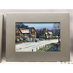 Kevin Platt (British 1945-): 'Kentish Winter' 'Winters Peace' and 'Winters Evensong', set of three acrylics on canvas signed, titled verso 26cm x 40cm 