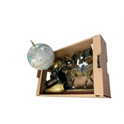 Composite figure of a racehorse, together with two other figures, two vases and a globe 