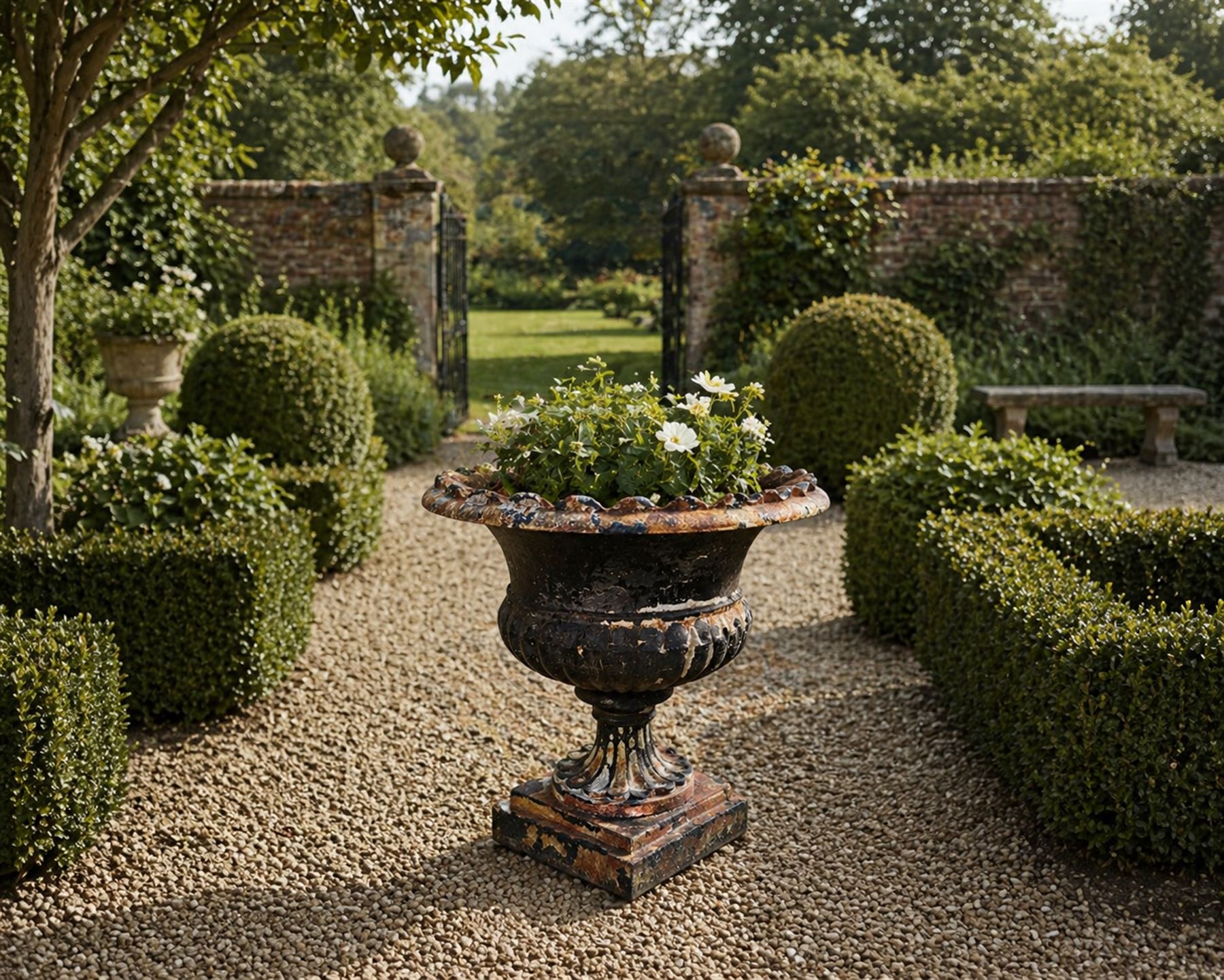 Circle of Coalbrookdale - 19th century cast iron and black painted campana shape urn with flared and scalloped rim, gadrooned underbelly on stepped square base