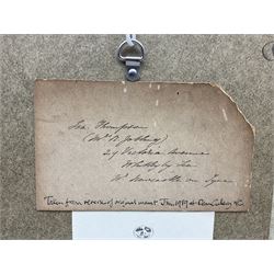 Isabella 'Isa' Jobling (nee Thompson) (Staithes Group 1851-1926): 'The Miller's Daughter' - Climbing the Ladder, watercolour signed with initials, titled on gallery label with artist's original address label verso 15cm x 11cm 
Provenance: exh. the Dean Gallery, Newcastle, January 1989, label verso 
Notes: one of three illustrations Isa painted for the Alfred Tennyson poem of the same titled. Painted after her marriage to Robert Jobling in 1893.