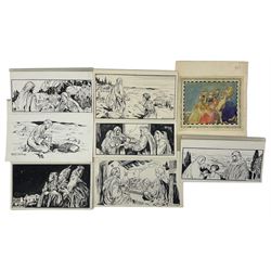 Helen Jacobs BWS (British 1888-1970): 'The Shining Way', collection of seven pen and ink and one watercolour illustration, illustrated in Stella Mead's book of the same title pub. 1947, max 14cm x 22cm (8) (unframed)