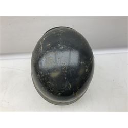 WW2 German steel helmet painted in undecaled Luftwaffe bluey grey with leather liner and chin strap stamped '58', the skirt impressed '1250'