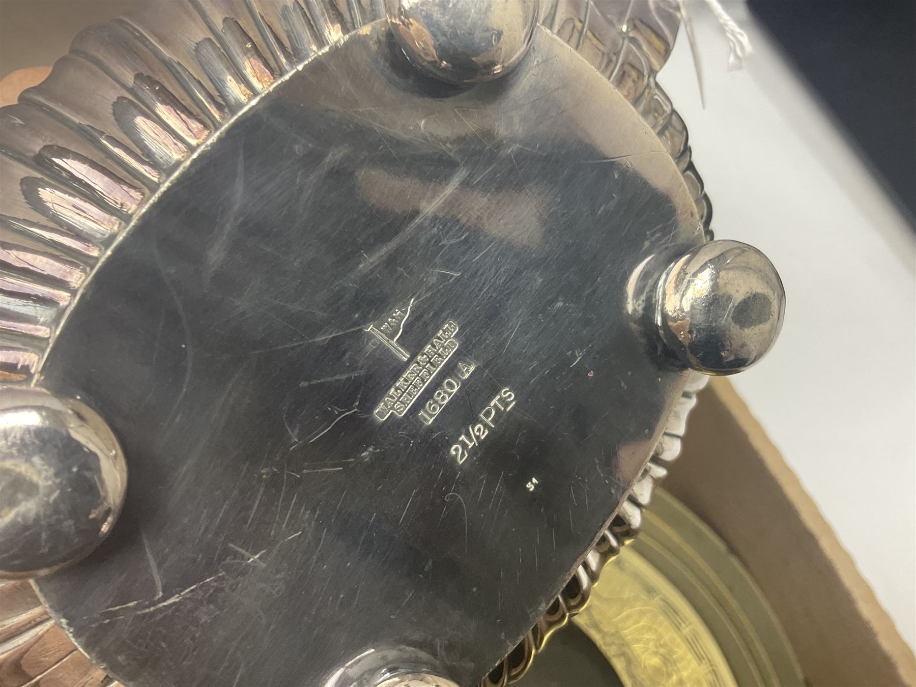 Uranium green glass vase, together with cranberry glass jug, glass dish with silver plate rim, glass cruet set etc, in two boxes 