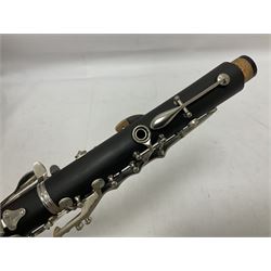 Hanson B Flat clarinet in a fitted case with accessories and three boxes of Vandoren reeds