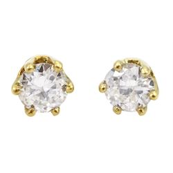 Pair of 18ct gold round brilliant cut diamond stud earrings, total diamond weight approx 0.30 carat