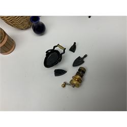 Collection of miniature dolls house furniture and accessories, to include long case clock, chest of drawers, tiled wash stand, ceramics and glass ware, mirror, baskets, etc 