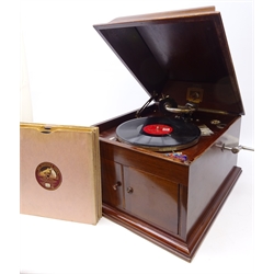 HMV Model 103 wind up gramophone in mahogany case with nine 78 records   