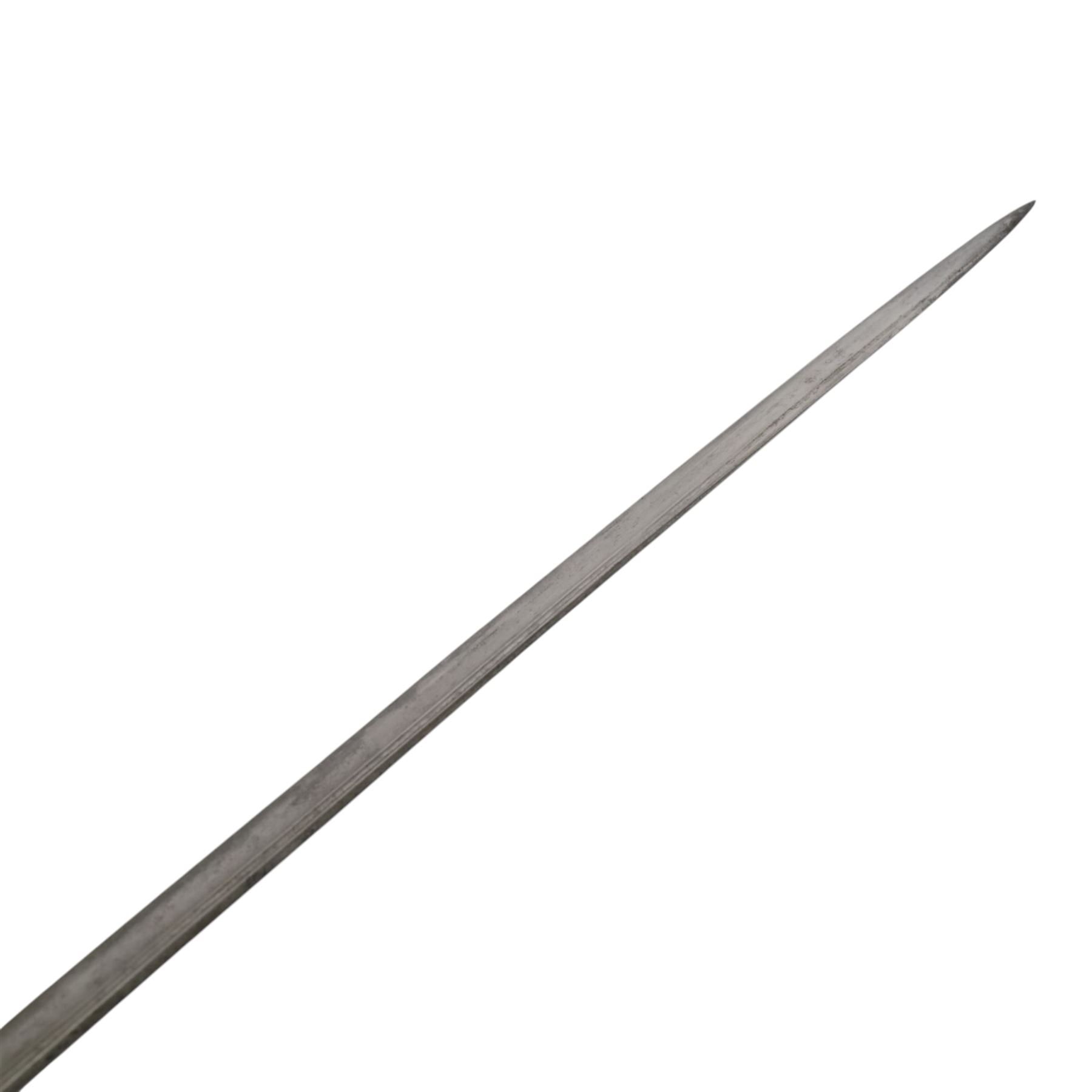 French 1837 pattern officers sword, 70cm single edged blade, with pierced brass hilt, ribbed grip, with brass mounted leather scabbard, L85cm