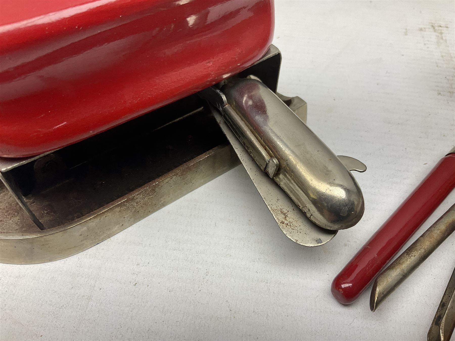 Stanley No.4 wood working plane, in original box, together with a cash tin box and British Boudoir travel iron 