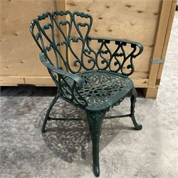 Cast aluminium garden table and four chairs painted in green - THIS LOT IS TO BE COLLECTED BY APPOINTMENT FROM DUGGLEBY STORAGE, GREAT HILL, EASTFIELD, SCARBOROUGH, YO11 3TX