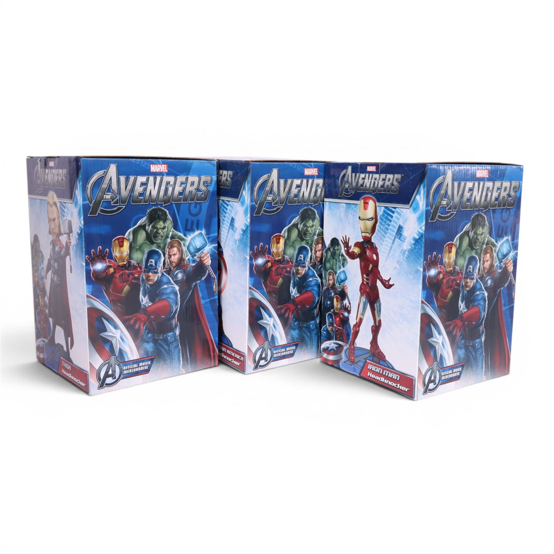 Three Neca Marvel The Avengers Headknockers, Captain America, Iron Man and Thor, all boxed