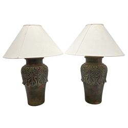 Pair of Casual Lamps table lamps, with foliate decoration, and cream lampshades, H75cm