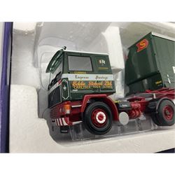 Corgi Eddie Stobart - two Special Edition Hauliers of Renown lorries; CC13749 Scania R Curtainside Trailer and CC15508 Volvo F10 Curtainside; and limited edition Hauliers of Renown CC13801 Mercedes-Benz Actros Fridge Trailer; all boxed (3)