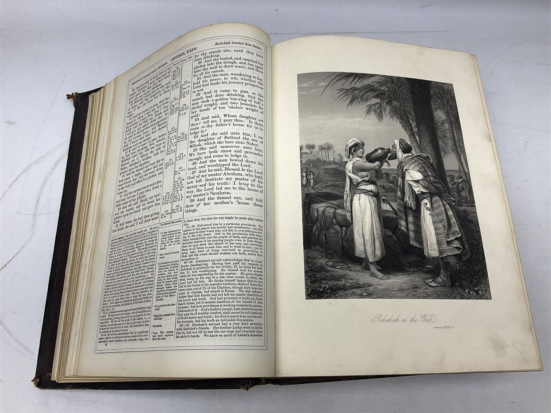 Victorian The Family Devotional Bible, by Rev Matthew Henry, pub. London and New York, The London Printing & Publishing Co, circa 1860, with steel engraving plates and gilt edges, L35cm