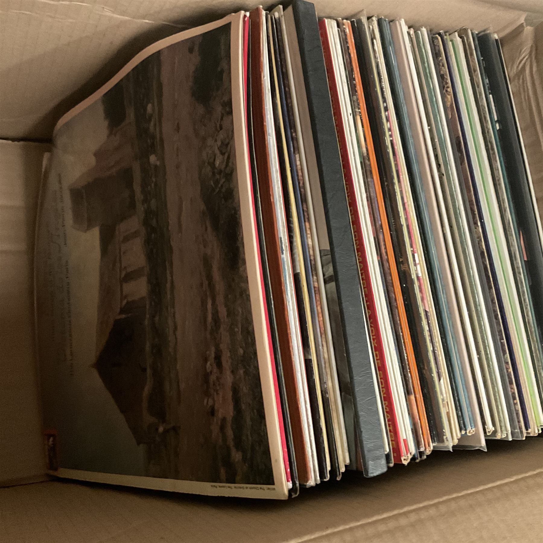 Collection of vinyl LP records in four boxes, mainly Classical, including Simon Preston Plays the Organ, Michael Tissier, Philip Dore and the Organ at Ampleforth Abbey and Christopher Dearnley, etc