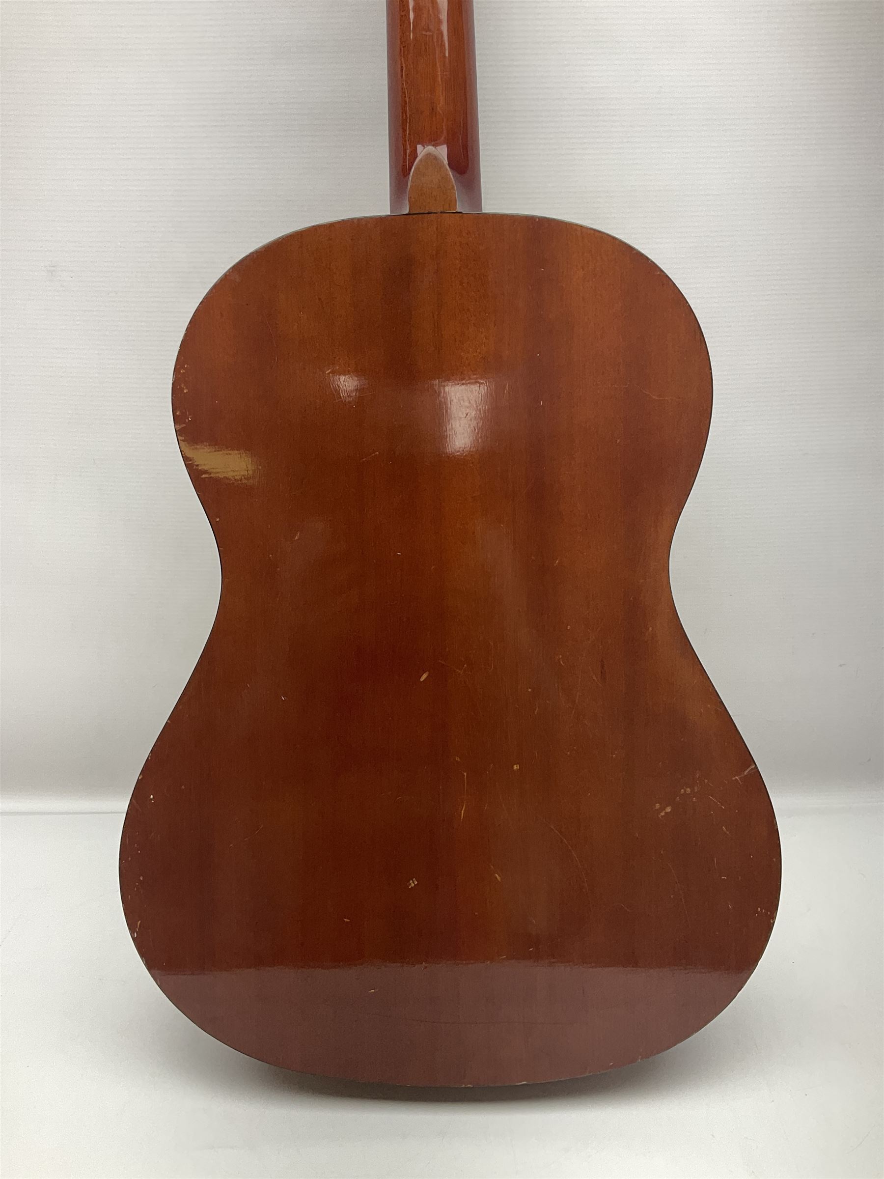 Harmony Model H6360 acoustic guitar in mahogany with spruce top, L103cm overall; and 1970s B&M (Barnes & Mullins) Concert Grande acoustic guitar, L101.5cm overall; each in hard carrying case (2)