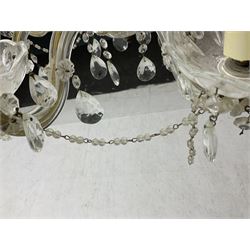 Victorian style glass eight branch chandelier, with drip trays, brass tone support, and drops