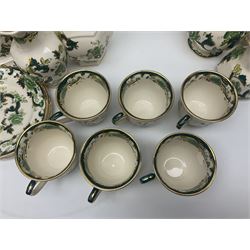 Collection of Masons Ironstone Chartreuse pattern, to include clock, six teacups, twin handled dish, ring dish, plates vases, etc, many with original boxes, clock H24cm 