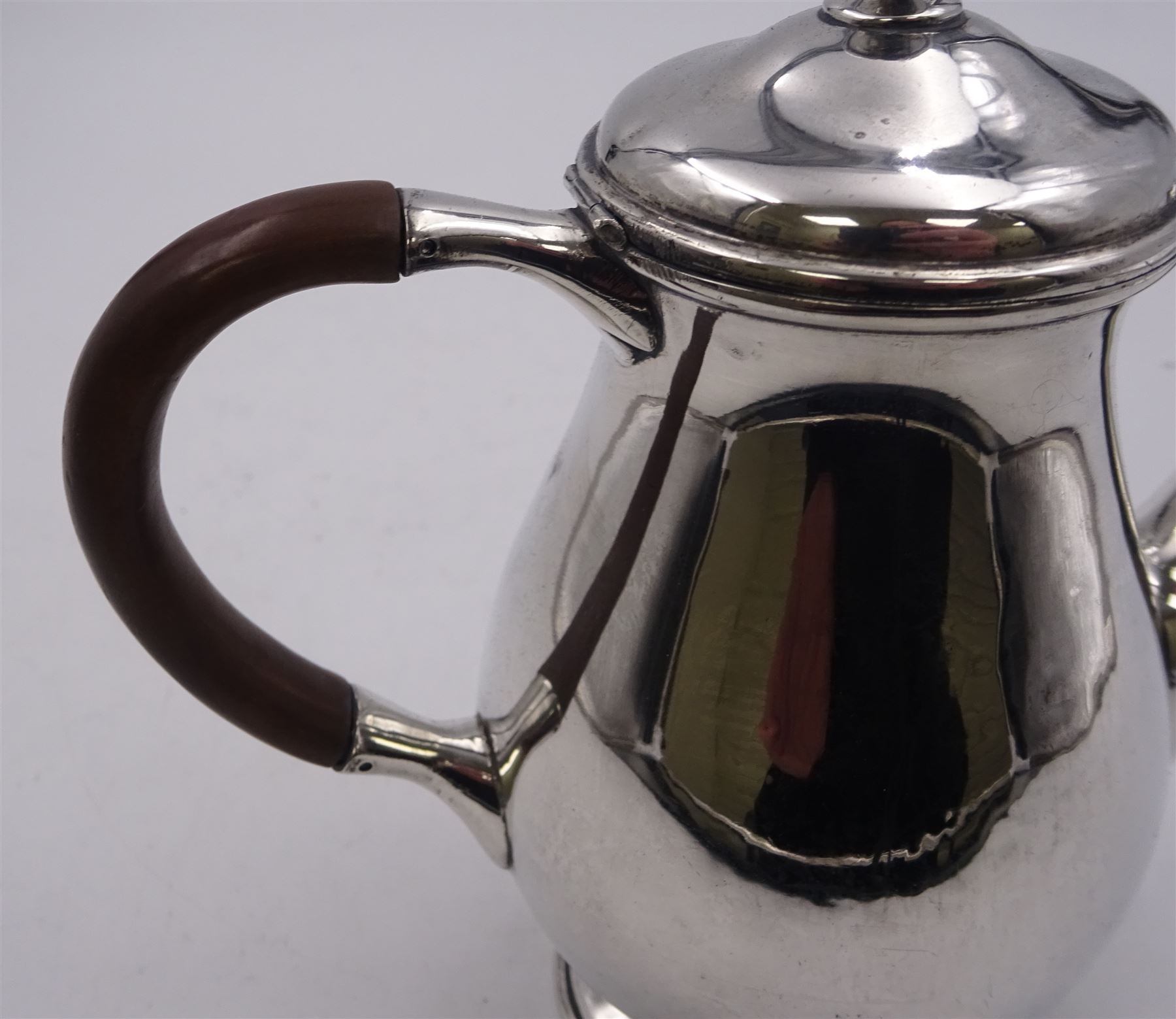 Liberty & Co 1930s small silver coffee pot, of plain baluster form