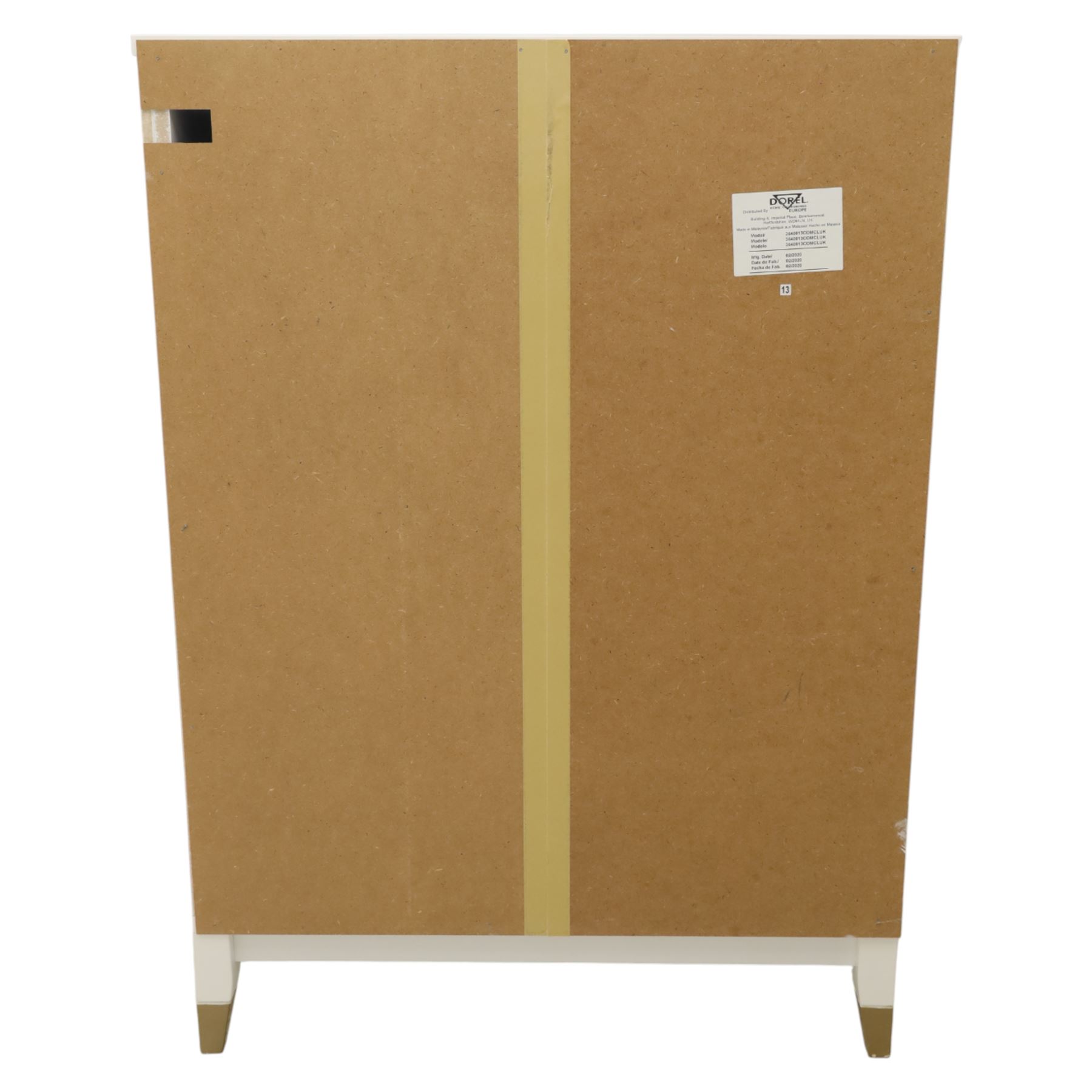 Dorel Home - Modern chest of drawer, white painted rectangular top above, four drawers with bronze metal handles, on tapered supports 