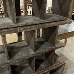 Three 19th century pine pigeon hole shelving units, the largest - W209cm, H58cm, D27cm - THIS LOT IS TO BE COLLECTED BY APPOINTMENT FROM THE OLD BUFFER DEPOT, MELBOURNE PLACE, SOWERBY, THIRSK, YO7 1QY