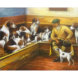 Arthur Boyd (British 20th century): Man with Beagles, oil on canvas signed 49cm x 60cm