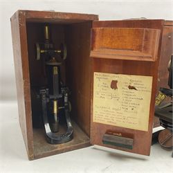Three boxed microscopes, comprising Hawkslay & Sons Spencer Buffalo microscope no 68177, J Swift & Son microscope and R & J Back microscope no 30241