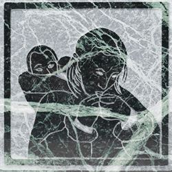 Hennie Bernett (20th/21st century): Inuit mother carrying her child in an amauti, bas-relief in verde marble, signed 'Hennie Bernett' with sculptor's sticker on the rear, 38.2cm x 38cm 