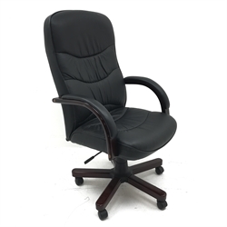 Swivel desk chair upholstered in black leather, W63cm