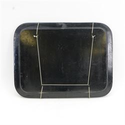 Large 19th century black lacquered papier-mâché tray, of rounded rectangular form, painted in gilt with floral sprays and butterflies, W77cm D58.5cm