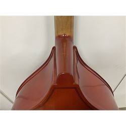 Contemporary 3/4 Double Bass, Body height bottom to shoulder 110cm, With steel tuning pins and ebonised fingerboard, no strings, bridge, tail piece, or endpin Although called a 3/4 size bass, this size is recognised as a regular sized Double Bass 
