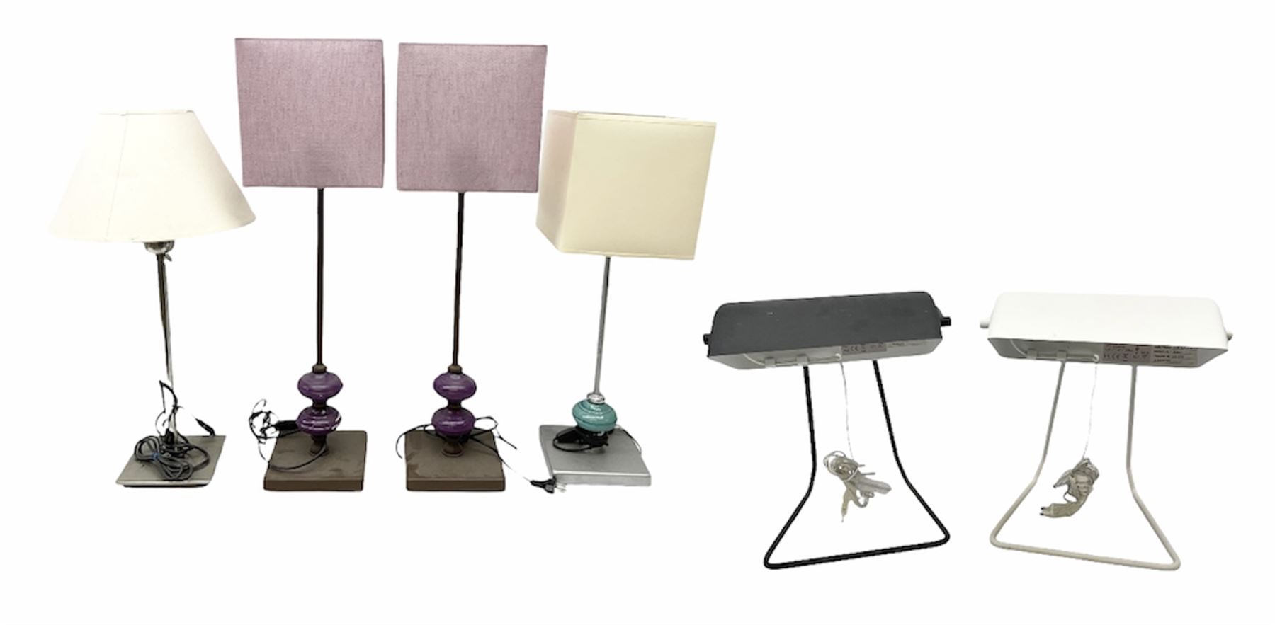 Two Habitat desk lamps in black and white matte finish, pair of table