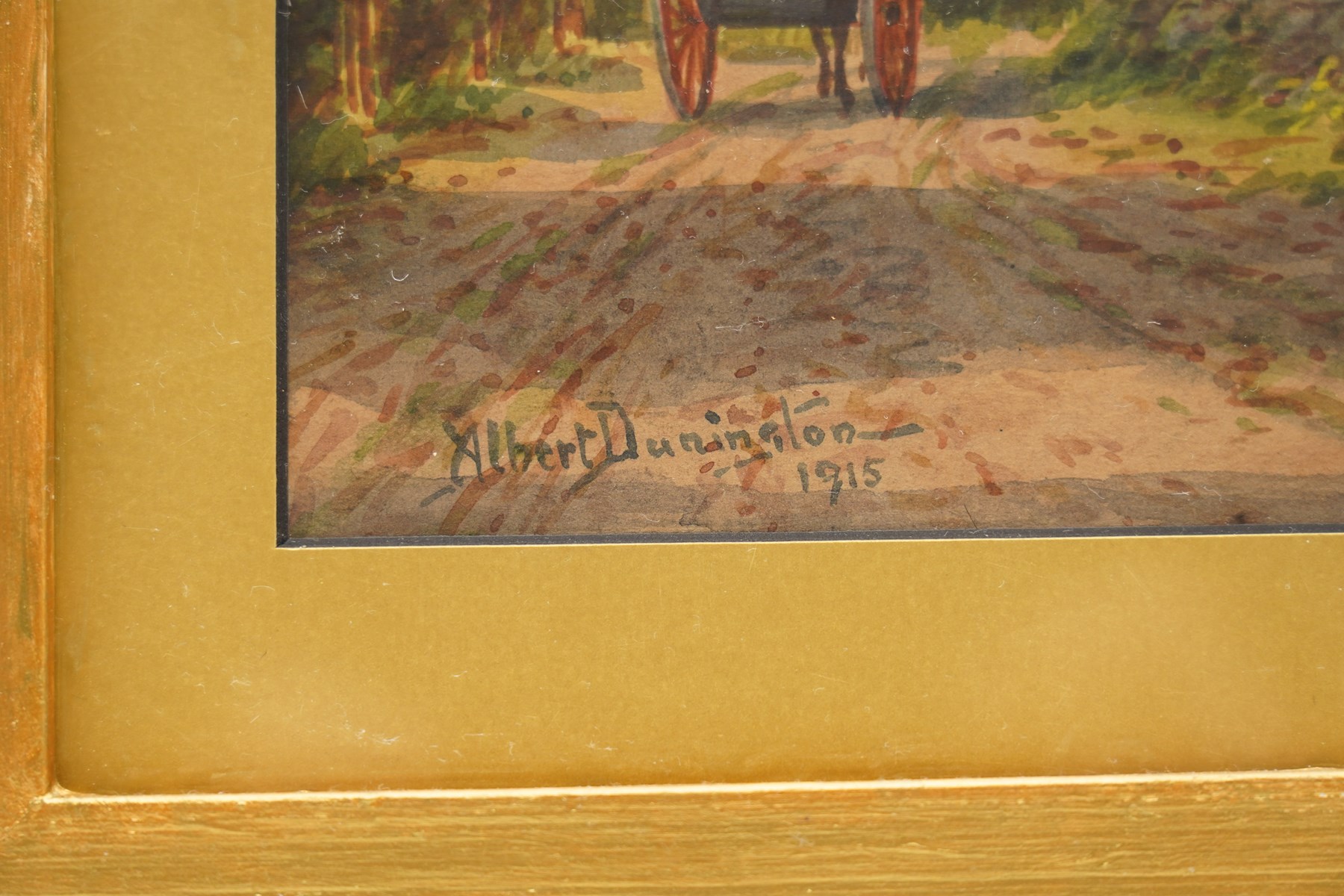 Albert Dunnington (British 1860-1928): Countryside Views and Angler by a Bridge, four watercolours signed and three dated 1915-23, three in matching frames max 25cm x 35cm (4)