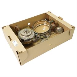 Victorian silver plated tea pot, plated dish frame, toddy ladle, soup ladle by Mappin & We...