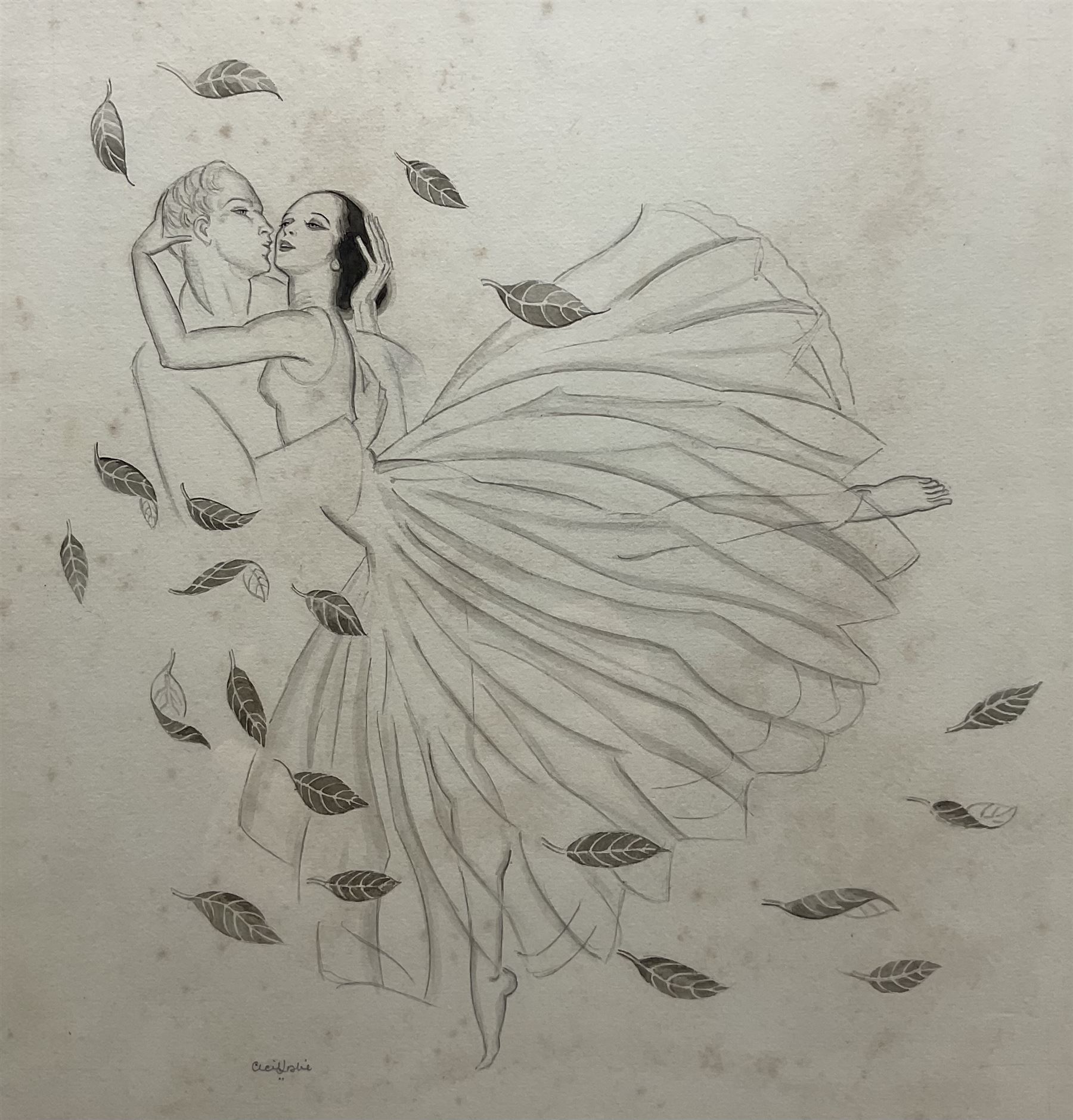 Cecil Mary Leslie (British 1900-1980): 'The Love Poem', pencil and watercolour signed, titled on gallery label verso 30cm x 29cm 
Provenance: with the Albany Gallery, Sackville Street, label verso