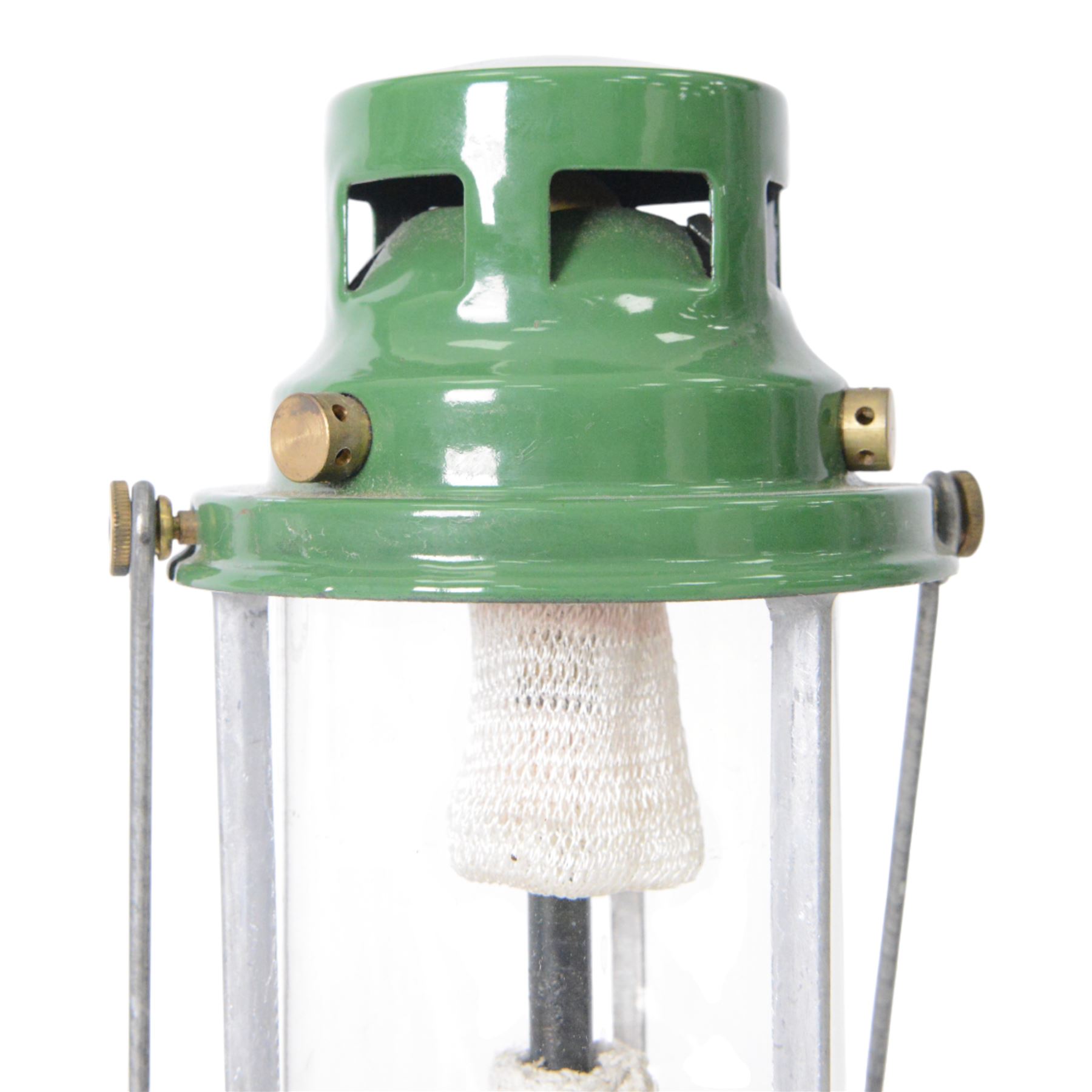 WWI British Officers paraffin lamp by JC & W Lord, Birmingham, complete with carrying case containing fuel can, together with a military issued Bialladin lamp with broad arrow marked 1955