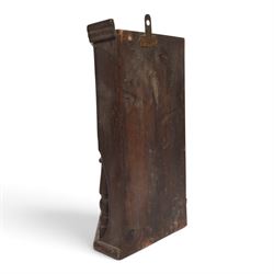 Gothic Revival oak corner wall shelf, with trefoil decoration to the top, H42cm