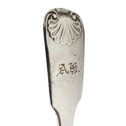 Set of six George IV provincial silver teaspoons, Fiddle pattern with cast scallop shell terminals by Edward Jackson, York 1821, approx 5.4oz
