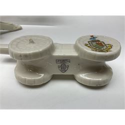 Ten WW1 crested china military models of tanks and field guns; various makers including Goss, Grafton China, Arcadian China, Savoy China etc; various crests including Portsmouth, Brighton, Pendleton, Paignton, Cowes, Flamborough etc (10)