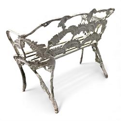 Pair of cast aluminium white painted Coalbrookdale design 'fern and blackberry' garden benches
