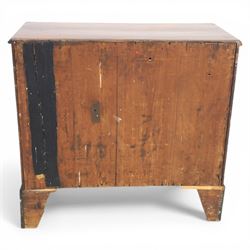Small late Georgian mahogany chest, rectangular moulded top, above two short and three graduating long drawers, finished with square swan neck handles, raised on ogee bracket feet 