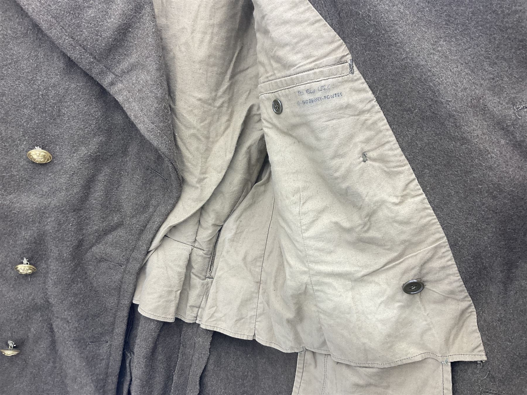 French Gendarmerie greatcoat, bears label for 'Maitre-Tailleur F.M. Barronnier 52 Chaumont 13 Rue Ferrer'; and French greatcoat (Indochine Period Vietnam 1947/1953)